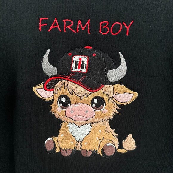 Highland Cow YOUTH Sweatshirt Case IH Farm Boy Embroidered Crewneck - Picture 1 of 7